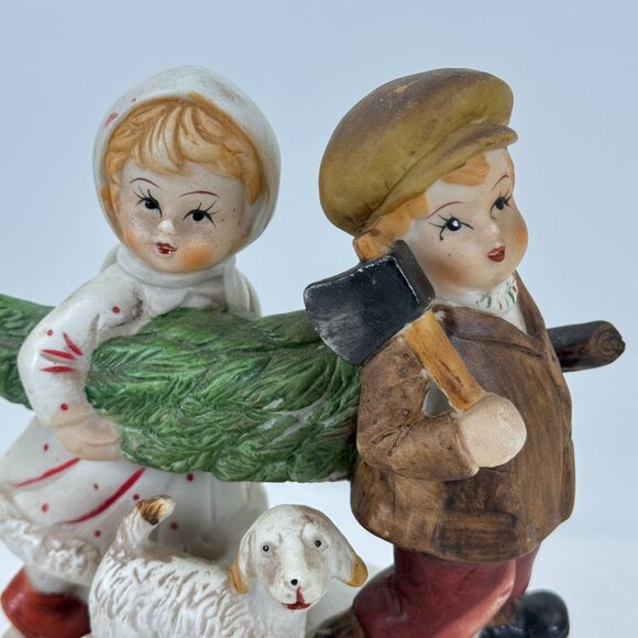 Vintage Rotating Music Box Figurine Children Dog Ceramic Plays O Christmas Tree - Picture 3 of 12